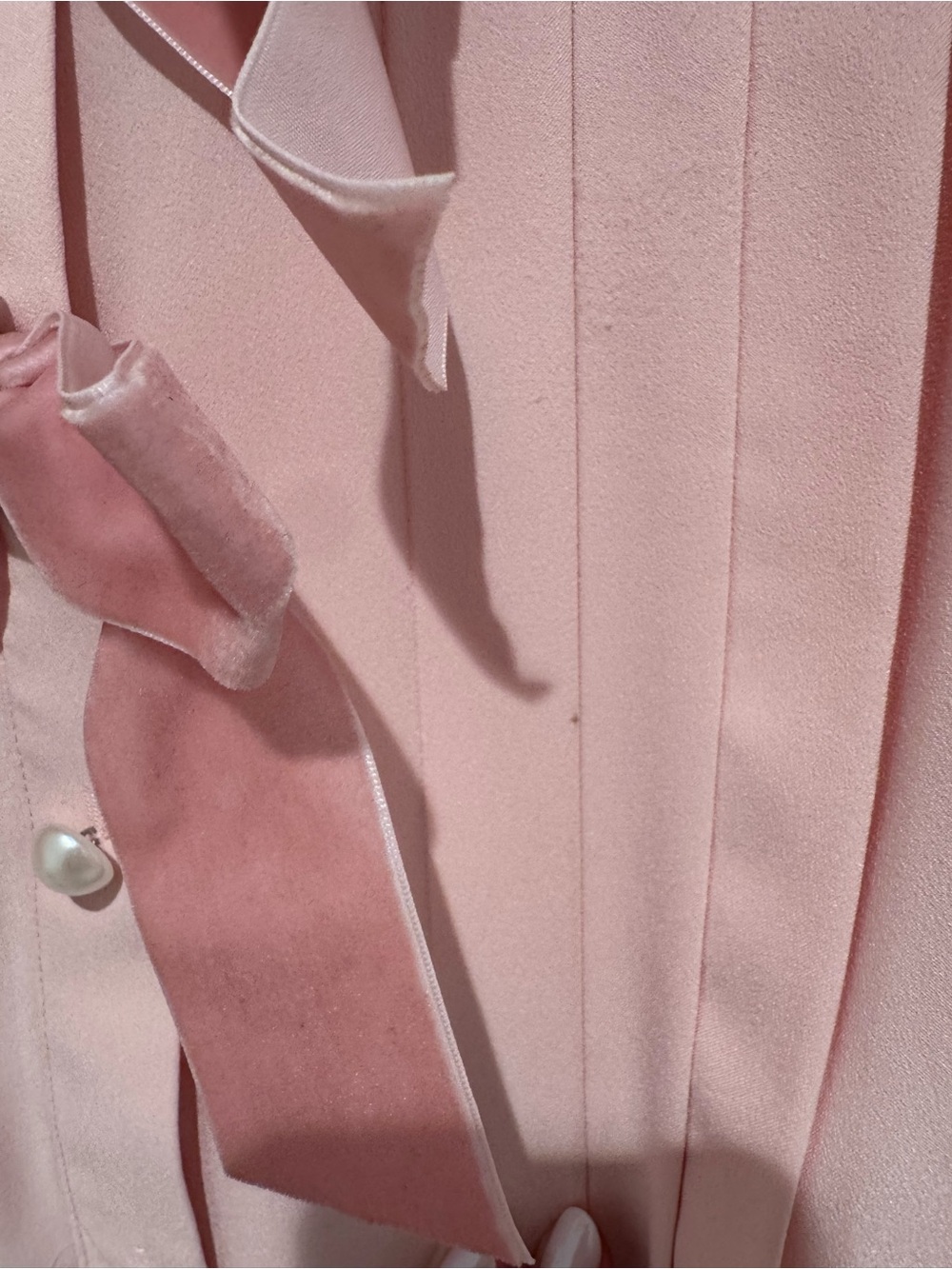 Halogen Atlantic Pacific Pink Bow-Front Pleated Blouse with pearl detail. Size M - Picture 6 of 9